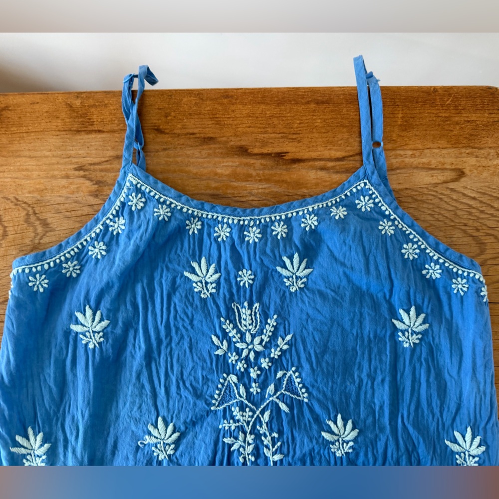 Roller Rabbit Embroidered Tank Dress Blue Sleeveless 100% Cotton Lined Womens S - Picture 7 of 9